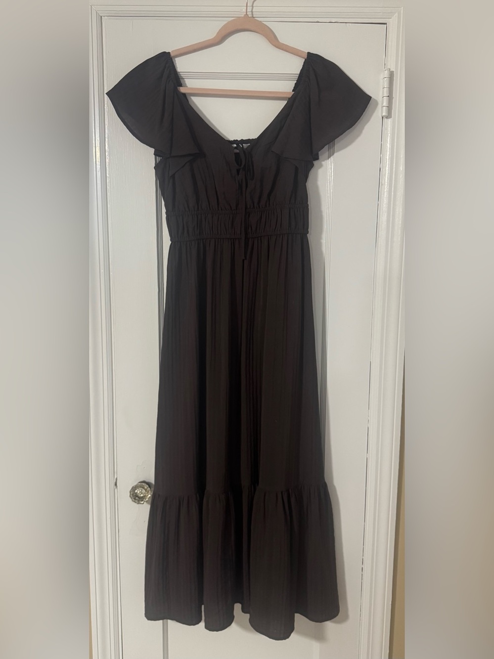 Nine West Brown Flutter-Sleeve Maxi Dress